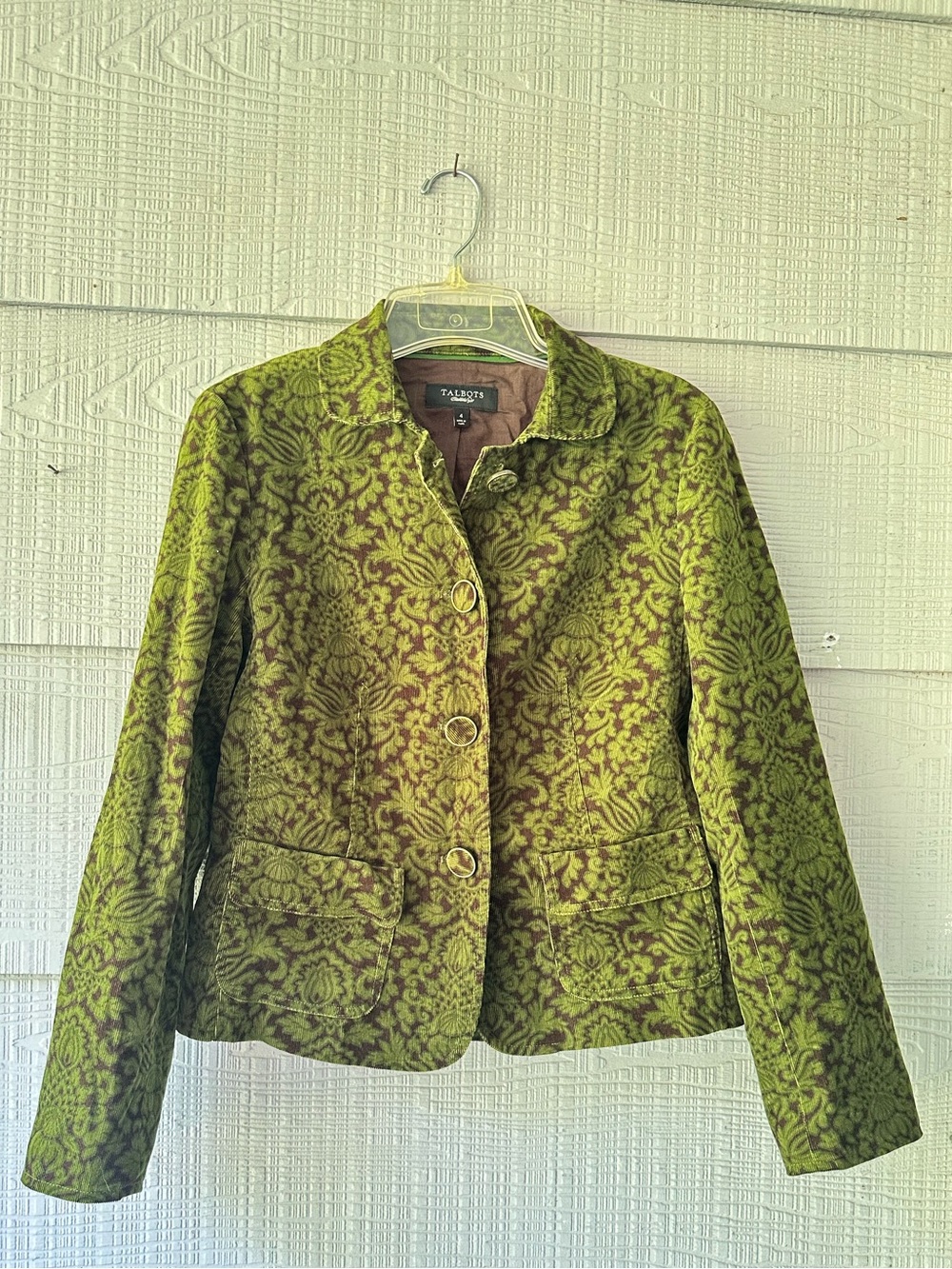 Talbots VTG Corduroy damask Paisley Dark Academia Blazer Jacket|Green Brown~4